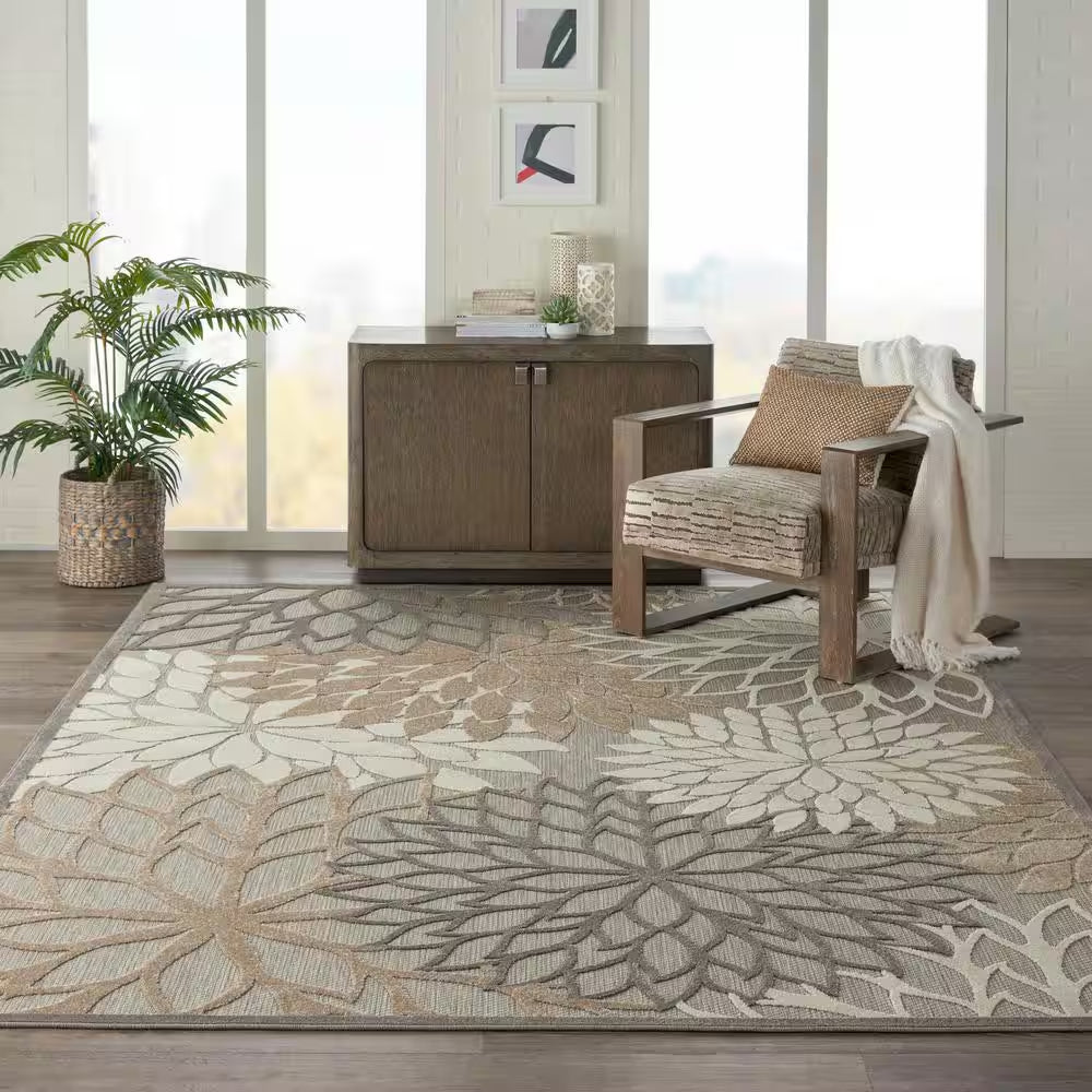 Aloha Natural 10 Ft. X 13 Ft. Floral Modern Indoor/Outdoor Patio Area Rug