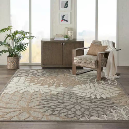Aloha Natural 10 Ft. X 13 Ft. Floral Modern Indoor/Outdoor Patio Area Rug