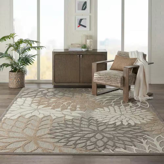 Aloha Natural 10 Ft. X 13 Ft. Floral Modern Indoor/Outdoor Patio Area Rug