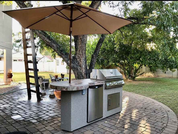 Kokomo Grill Maui 7'6" BBQ Island | Built-In Grill, 33" Round Bar & LED Lights — LP or NG