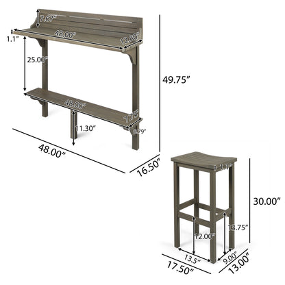 NIKKI CASA 3-Piece Outdoor Balcony Bar Set | Gray Acacia Wood | Table & 2 Stools | Seats 2