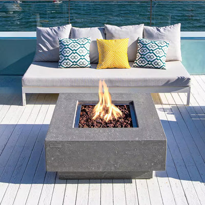 Manhattan 36" Square Concrete Propane Fire Table | Stainless Burner | Lava Rocks & Cover