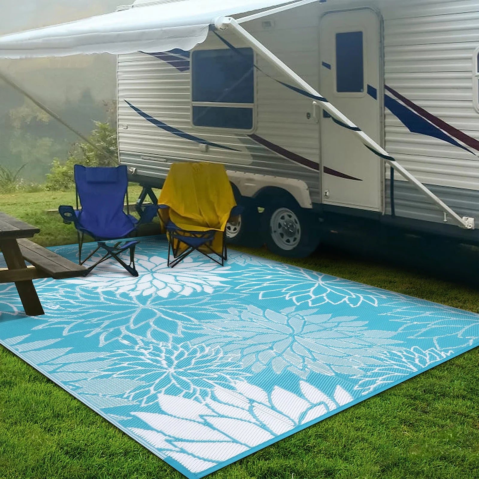 Outdoor Rugs for Patios 6'X9' Waterproof Patio Mat Plastic Straw Rug Reversible RV Camping Tent Rug outside Area Rug for RV, Patios,Deck, Beach,Balcony, Camping