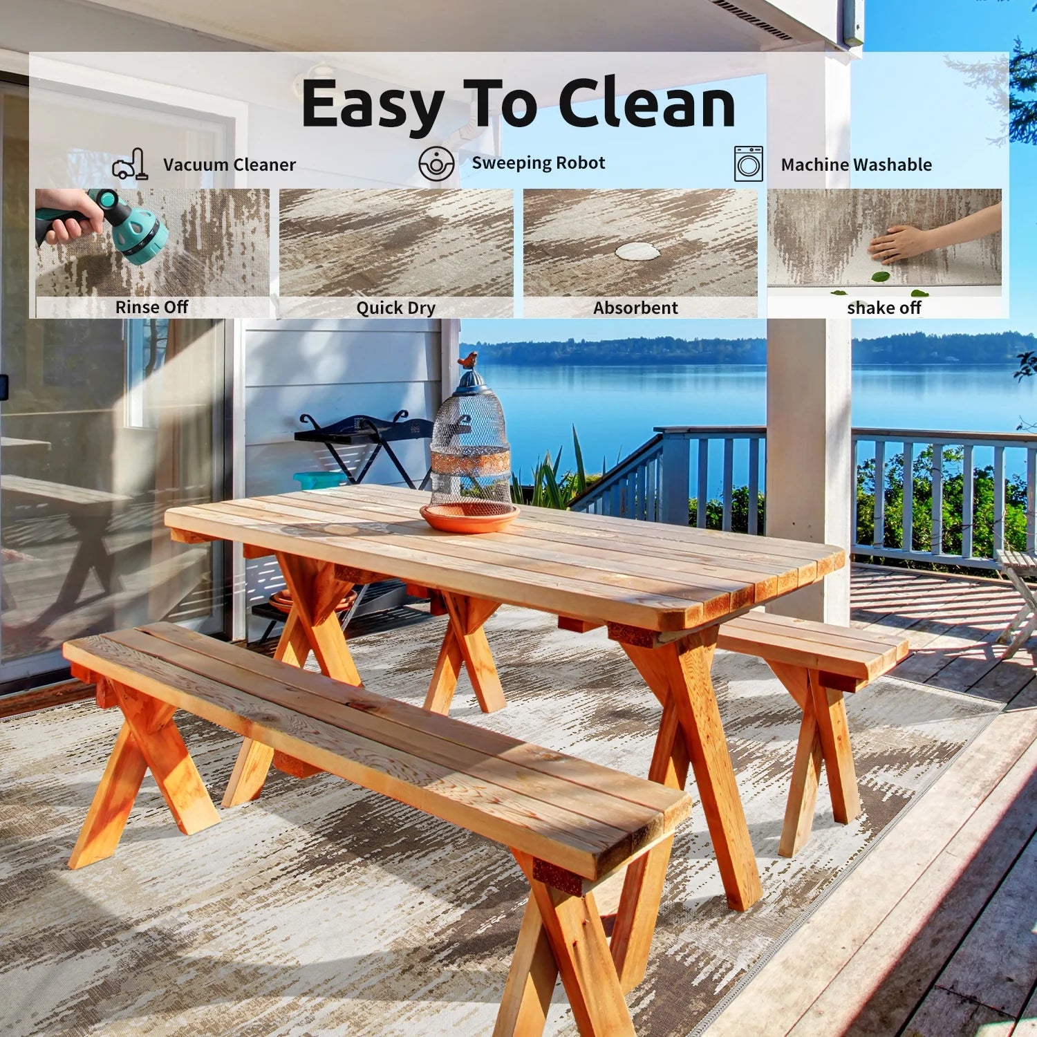 Outdoor Rugs 8'X10' Modern Diagonal Patio Carpet Washable Area Rug for Living Room Indoor Outdoor Balcony Brown