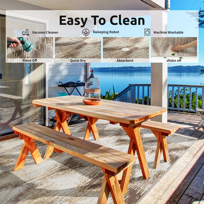 Outdoor Rugs 8'X10' Modern Diagonal Patio Carpet Washable Area Rug for Living Room Indoor Outdoor Balcony Brown