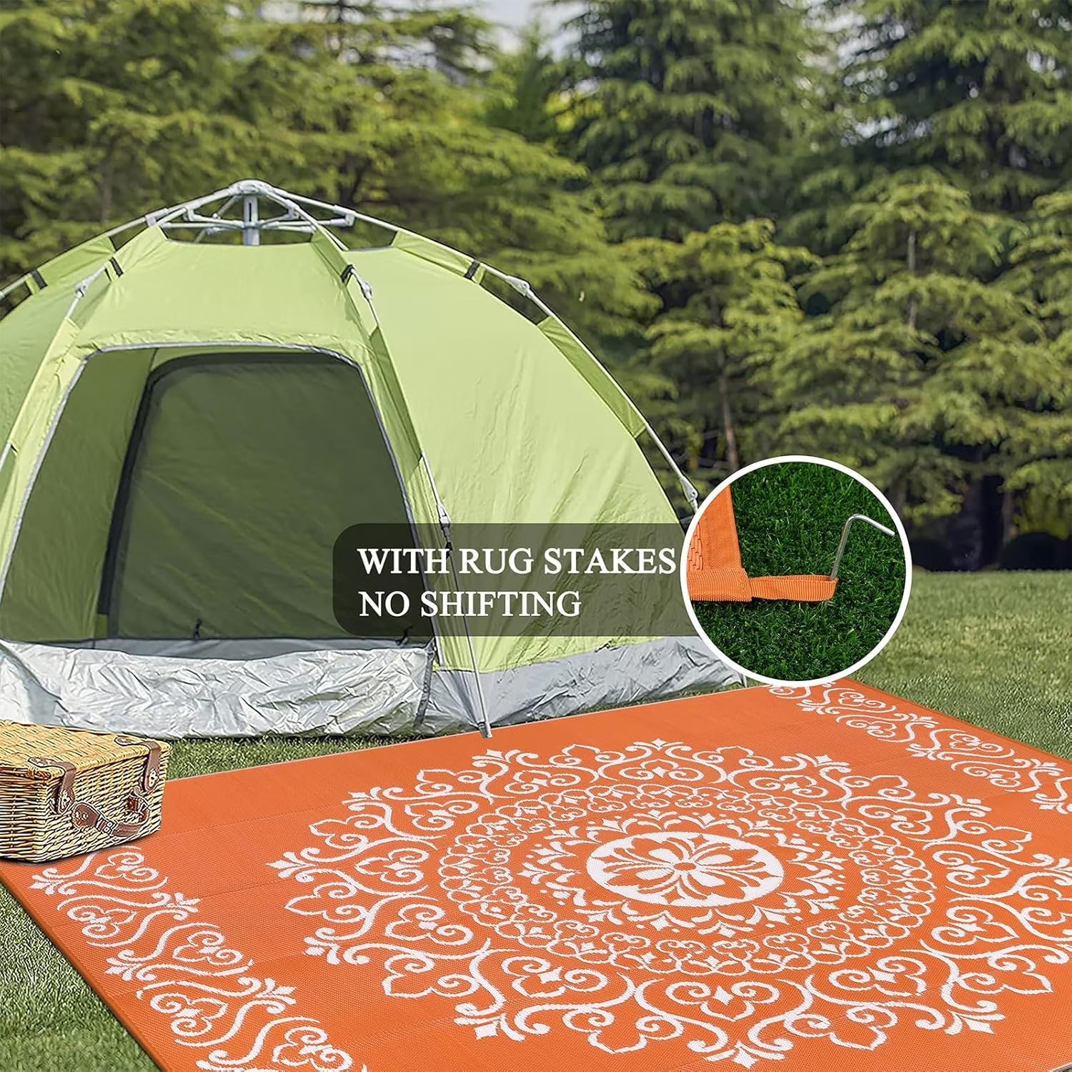 6'X9' Orange Outdoor Rug Patio Rug Waterproof RV Outdoor Rug Camping Rugs Reversible Plastic Straw Rug Large Outdoor Mat for Camping, Balcony Apartment, Patio, Porch, Picnic, Beach