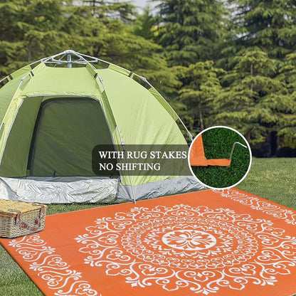 6'X9' Orange Outdoor Rug Patio Rug Waterproof RV Outdoor Rug Camping Rugs Reversible Plastic Straw Rug Large Outdoor Mat for Camping, Balcony Apartment, Patio, Porch, Picnic, Beach
