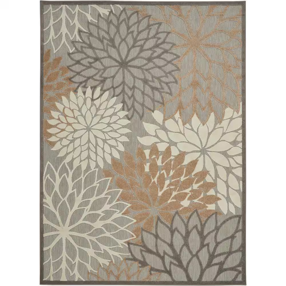 Aloha Natural 10 Ft. X 13 Ft. Floral Modern Indoor/Outdoor Patio Area Rug