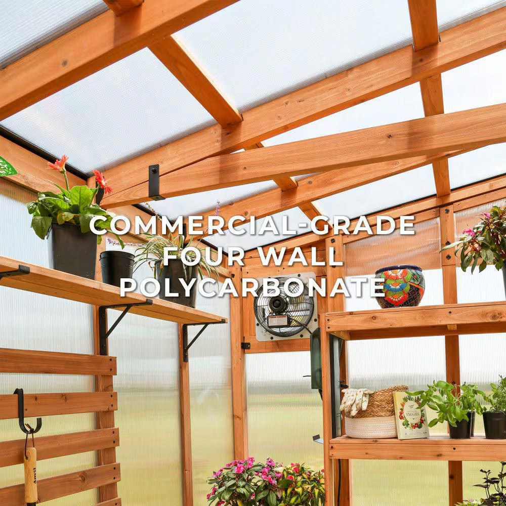 Poppy 11 Ft. W X 7 Ft. D X 8 Ft. H Cedar Wood and Polycarbonate Light Brown Walk-In Outdoor Greenhouse Kit
