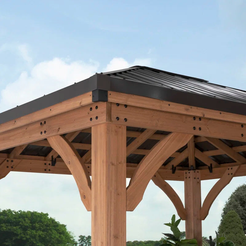 Barrington 12' X 10' Cedar Wood Outdoor Patio Gazebo with Hardtop Galvanized Steel Hip Roof and Powerport