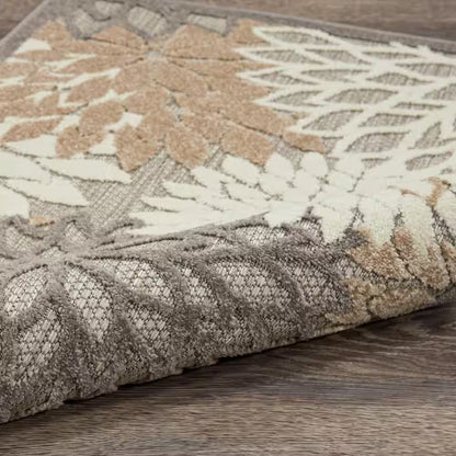 Aloha Natural 10 Ft. X 13 Ft. Floral Modern Indoor/Outdoor Patio Area Rug