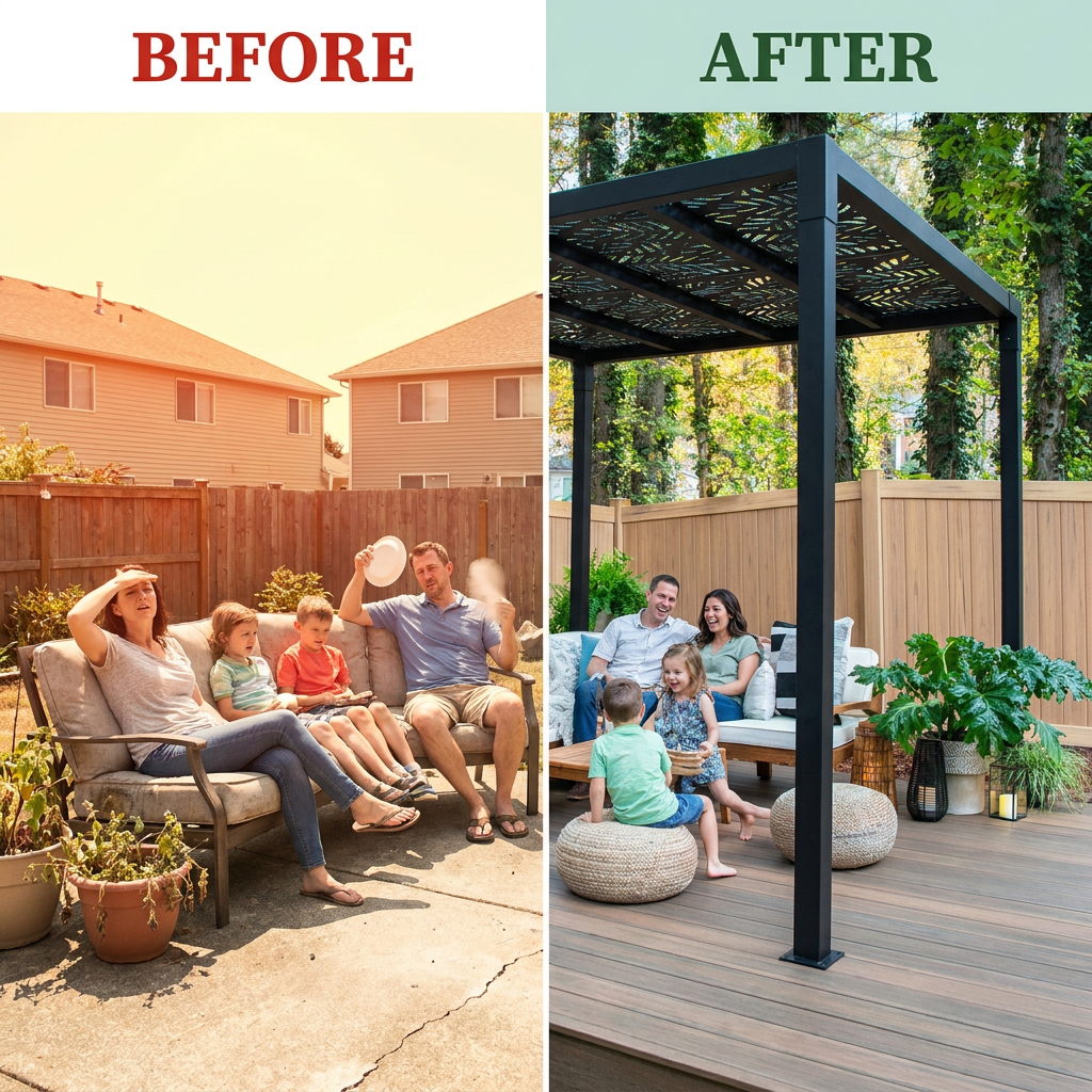 8 Ft. X 8 Ft. Matte Black Aluminum Pergola — Before & After
