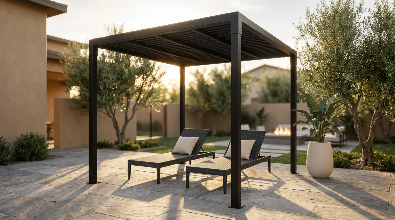 8 Ft. X 8 Ft. Matte Black Aluminum Pergola — Lifestyle