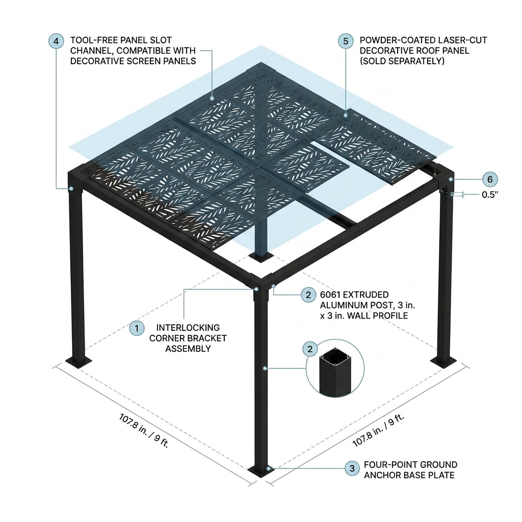 8 Ft. X 8 Ft. Matte Black Aluminum Pergola — How It Works
