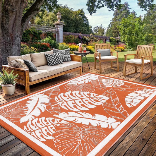 6'X9' Outdoor Rug Patios Rug Waterproof RV Outdoor Rug Camping Rugs Reversible Plastic Straw Rug Large Outdoor Mat Outdoor Area Rug for Camping,Balcony Apartment,Patio,Picnic,Beach Orange