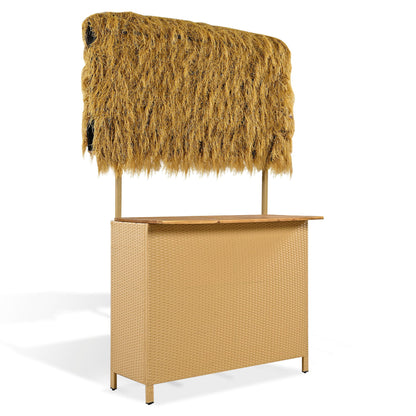 Beige rattan bar with thatched roof on a white background