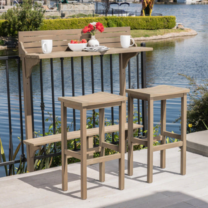 NIKKI CASA 3-Piece Outdoor Balcony Bar Set | Gray Acacia Wood | Table & 2 Stools | Seats 2