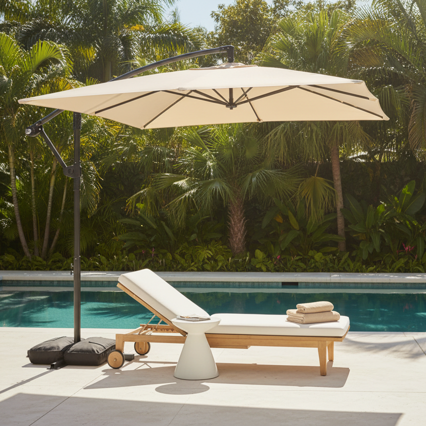 8x8 Square Cantilever Umbrella Poolside