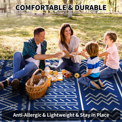 Outdoor Rug 5'X8' Waterproof Patio Rug Reversible Indoor Outdoor Rug Lightweight Plastic Straw Rug for RV Camping Deck Balcony Boho Porch Decor Blue and White