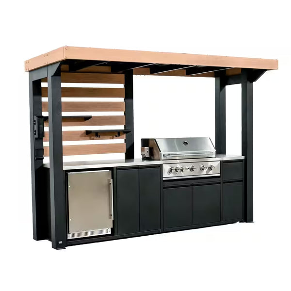 Backyard Discovery Fusion Flame 5-Burner Propane Grill Island | Rotisserie, Outdoor Refrigerator & Stainless Steel Countertops