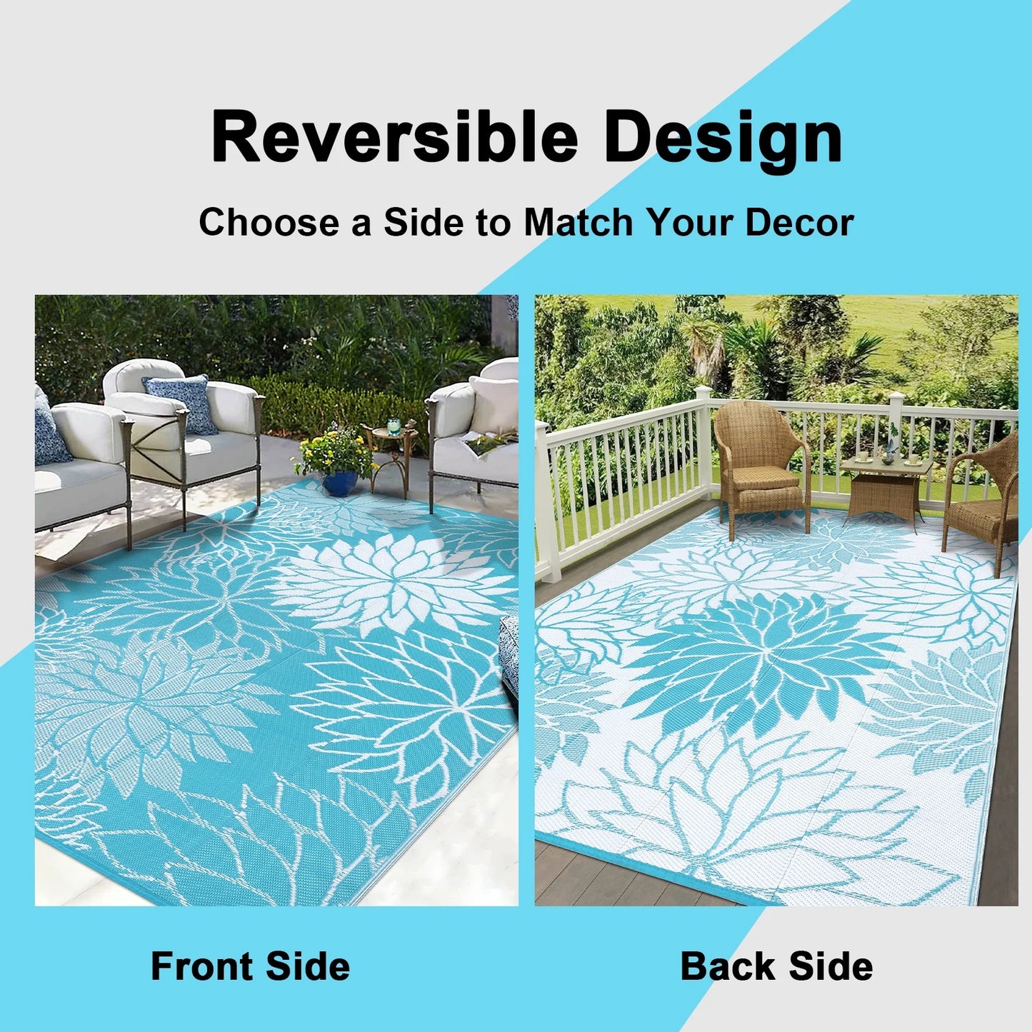 Outdoor Rugs for Patios 6'X9' Waterproof Patio Mat Plastic Straw Rug Reversible RV Camping Tent Rug outside Area Rug for RV, Patios,Deck, Beach,Balcony, Camping