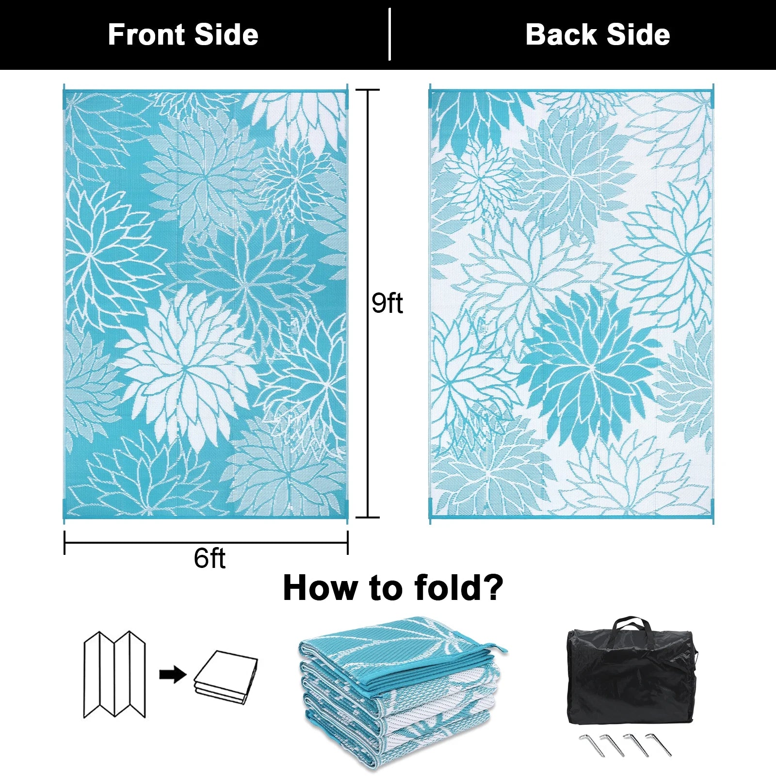 Outdoor Rugs for Patios 6'X9' Waterproof Patio Mat Plastic Straw Rug Reversible RV Camping Tent Rug outside Area Rug for RV, Patios,Deck, Beach,Balcony, Camping