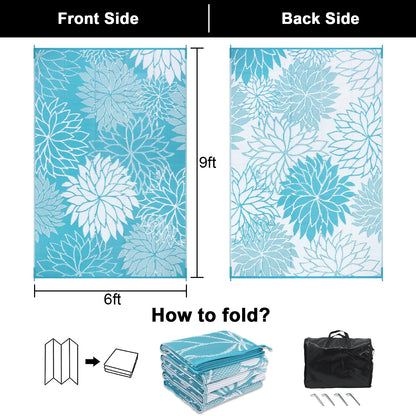 Outdoor Rugs for Patios 6'X9' Waterproof Patio Mat Plastic Straw Rug Reversible RV Camping Tent Rug outside Area Rug for RV, Patios,Deck, Beach,Balcony, Camping