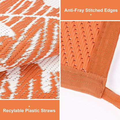 6'X9' Outdoor Rug Patios Rug Waterproof RV Outdoor Rug Camping Rugs Reversible Plastic Straw Rug Large Outdoor Mat Outdoor Area Rug for Camping,Balcony Apartment,Patio,Picnic,Beach Orange