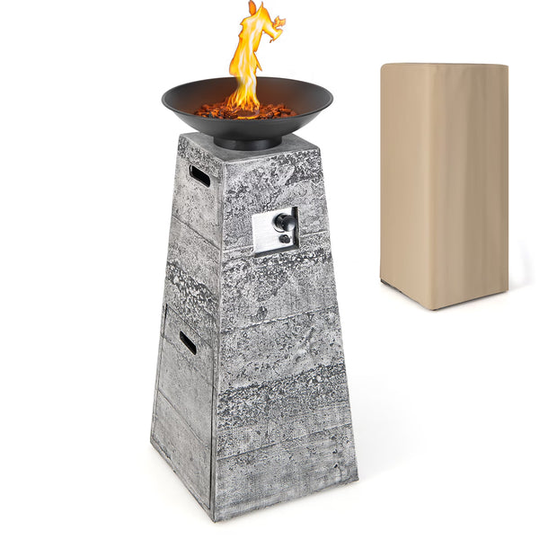 48" Outdoor Propane Fire Bowl Column – 30,000 BTU with Lava Rocks & PVC Cover