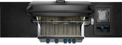 Close-up of a grill with visible components on a black background