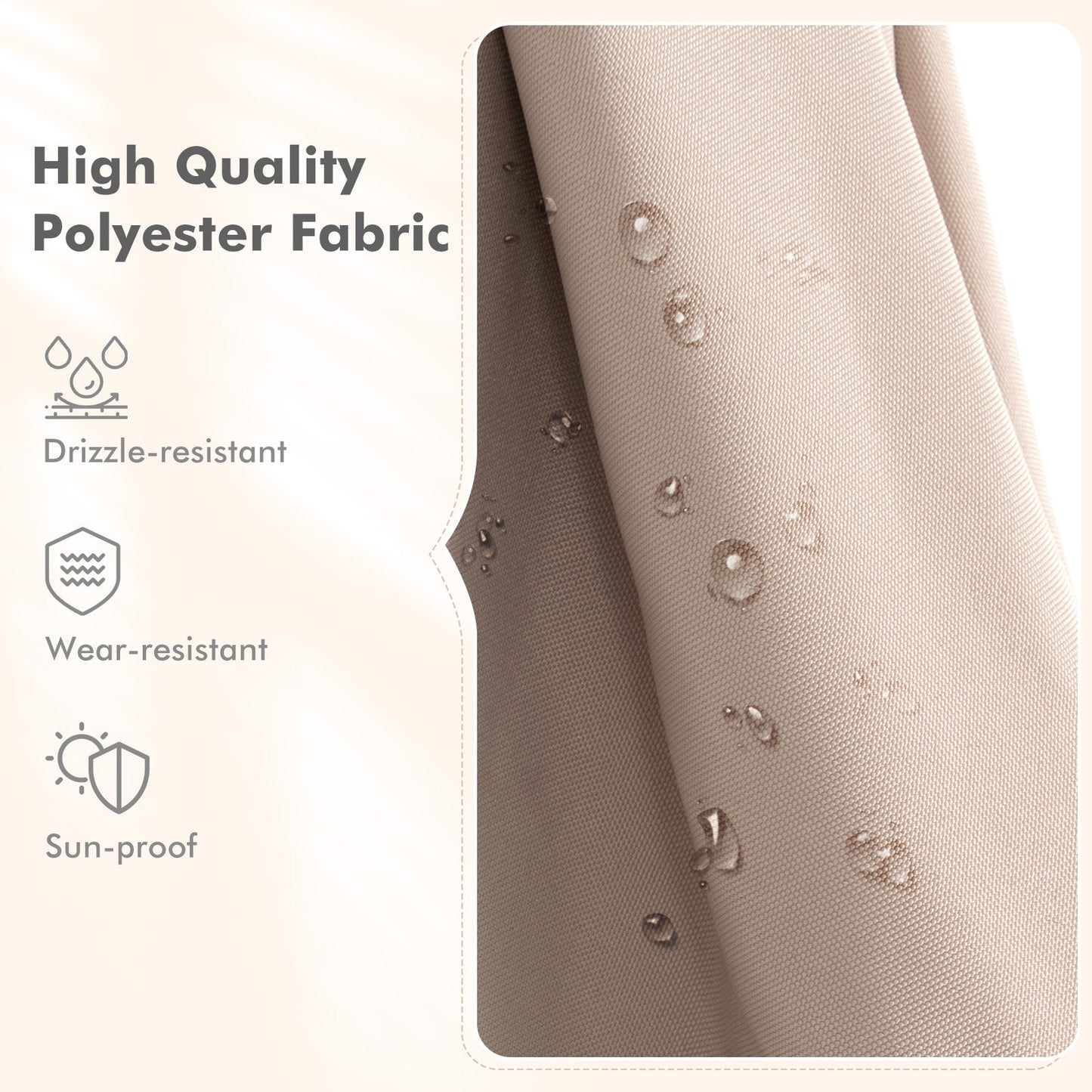 High quality polyester fabric with water droplets on a beige background