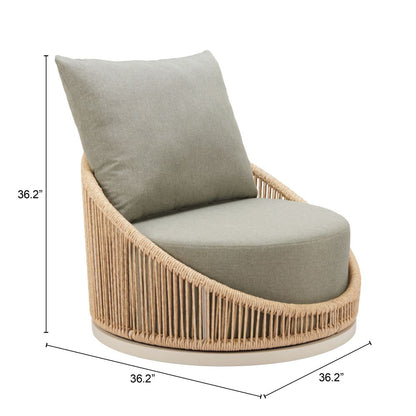 LOOMLAN Cabana Swivel Outdoor Accent Chair | Olefin Fabric & Rattan Weave | Grey & Brown
