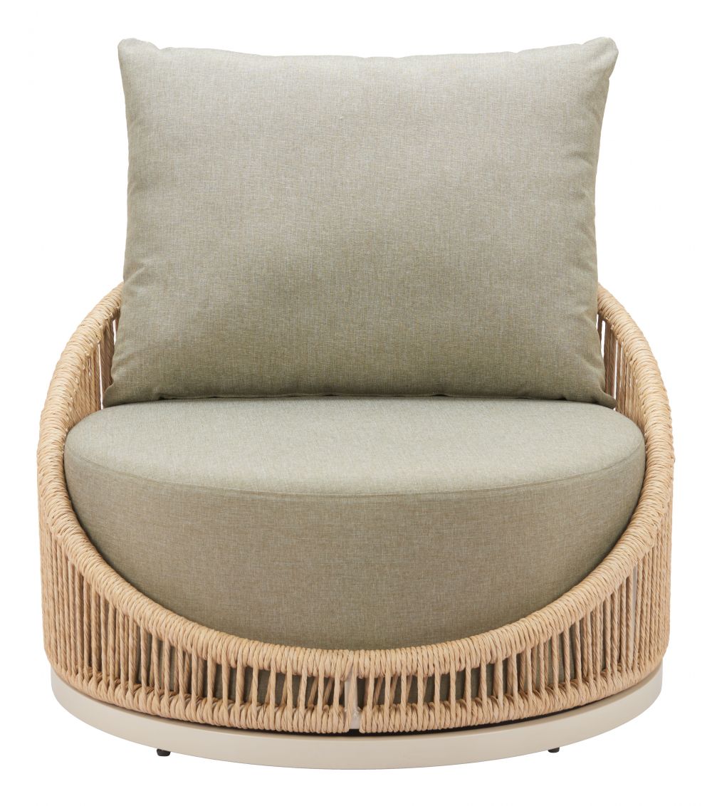 LOOMLAN Cabana Swivel Outdoor Accent Chair | Olefin Fabric & Rattan Weave | Grey & Brown