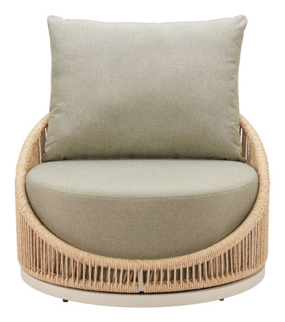 LOOMLAN Cabana Swivel Outdoor Accent Chair | Olefin Fabric & Rattan Weave | Grey & Brown