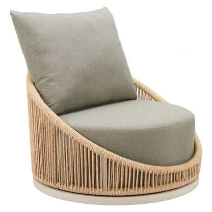 LOOMLAN Cabana Swivel Outdoor Accent Chair | Olefin Fabric & Rattan Weave | Grey & Brown