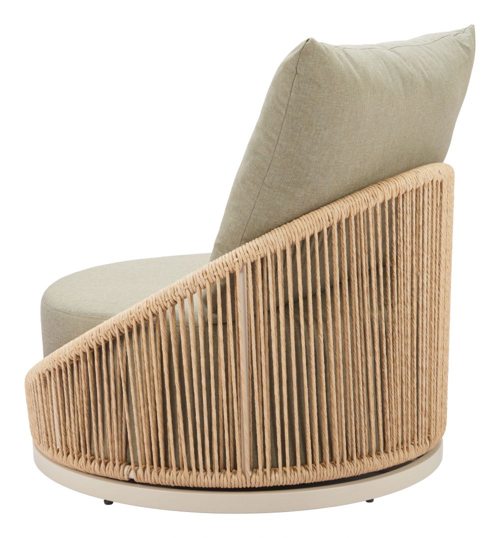 LOOMLAN Cabana Swivel Outdoor Accent Chair | Olefin Fabric & Rattan Weave | Grey & Brown