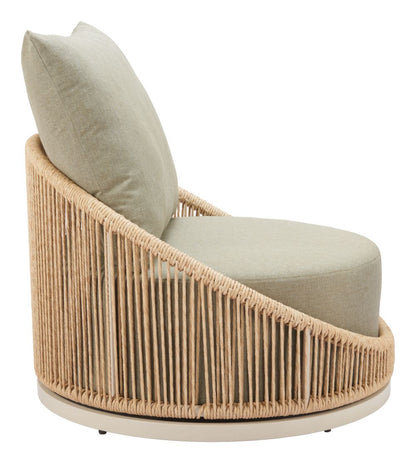 LOOMLAN Cabana Swivel Outdoor Accent Chair | Olefin Fabric & Rattan Weave | Grey & Brown