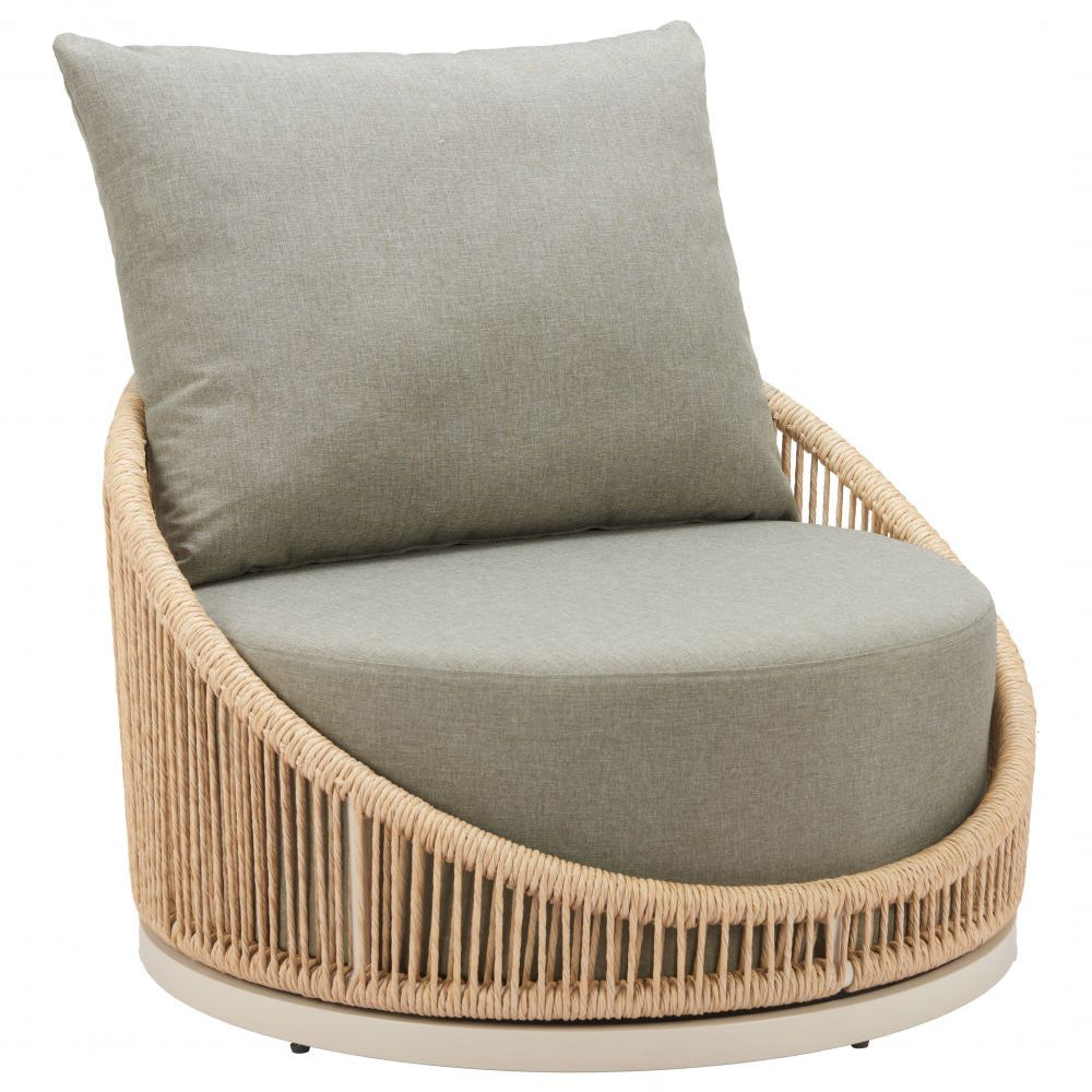 LOOMLAN Cabana Swivel Outdoor Accent Chair | Olefin Fabric & Rattan Weave | Grey & Brown
