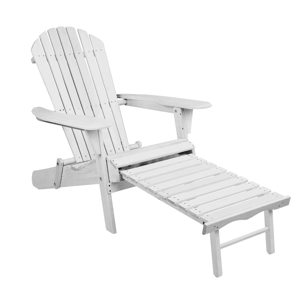 White Adirondack chair with a reclining feature on a white background