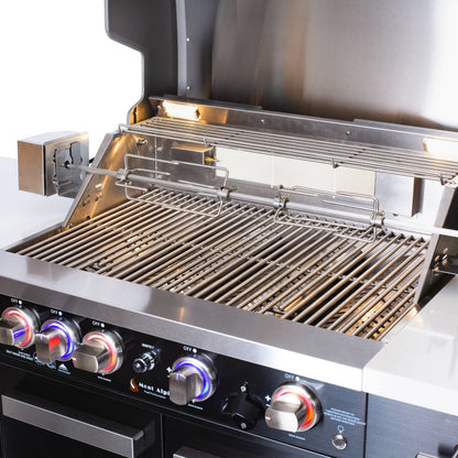 Premium 70" Black Stainless Steel Outdoor Kitchen Island with Refrigerator + 32"W 4-Burner BBQ Grill with Rear Burner