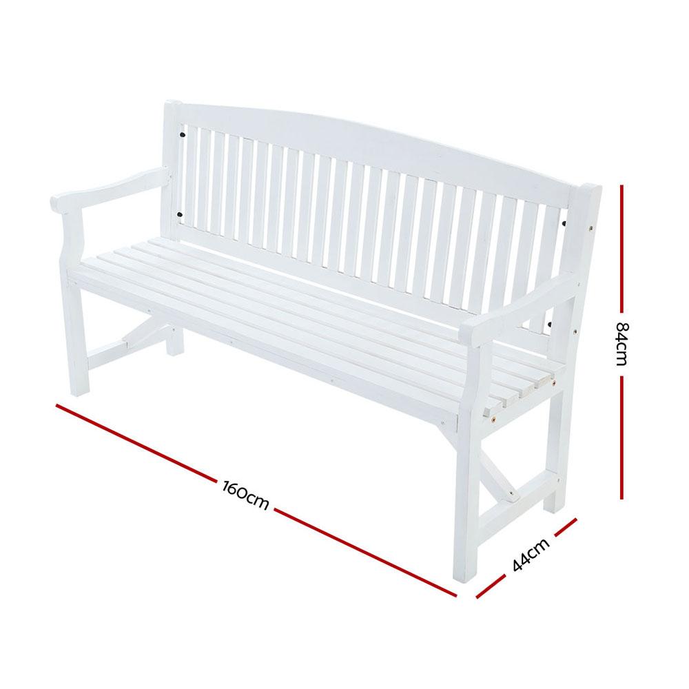 White bench with dimensions marked on a white background