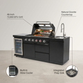 Outdoor Kitchen Island Black Stainless Steel with Sink & 46-Inch 4-Burner 72000 BTU Grill, Wine Cooler, Refrigerator, Rotisserie Kit & Granite Countertops