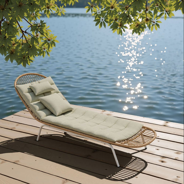 LOOMLAN Skim Outdoor Chaise Lounge | Olefin Fabric & Rattan | Multicolor