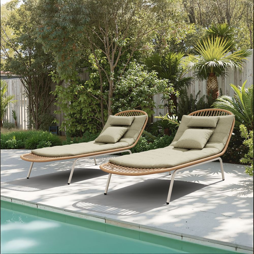 LOOMLAN Skim Outdoor Chaise Lounge | Olefin Fabric & Rattan | Multicolor