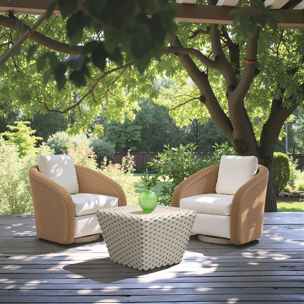 Zuo Modern Solara Swivel Outdoor Accent Chair | Olefin Fabric & Rattan | Ivory