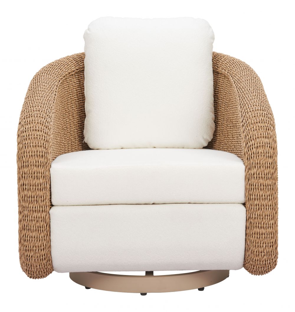 Zuo Modern Solara Swivel Outdoor Accent Chair | Olefin Fabric & Rattan | Ivory