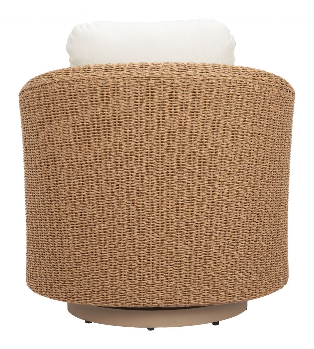 Zuo Modern Solara Swivel Outdoor Accent Chair | Olefin Fabric & Rattan | Ivory