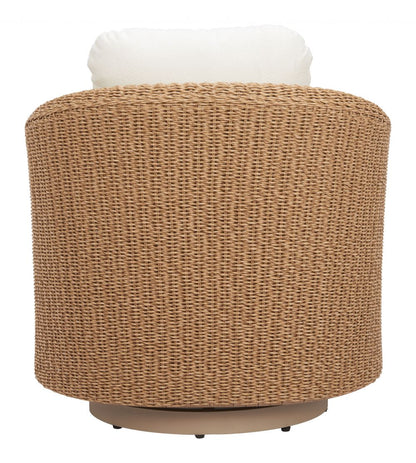 Zuo Modern Solara Swivel Outdoor Accent Chair | Olefin Fabric & Rattan | Ivory