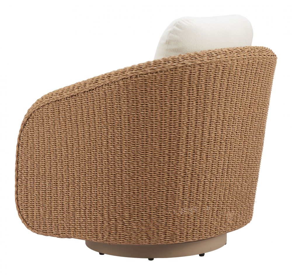 Zuo Modern Solara Swivel Outdoor Accent Chair | Olefin Fabric & Rattan | Ivory
