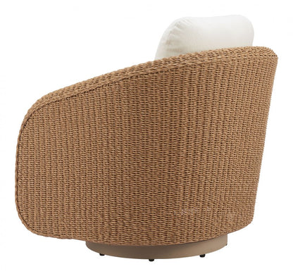 Zuo Modern Solara Swivel Outdoor Accent Chair | Olefin Fabric & Rattan | Ivory